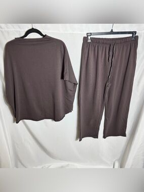 2 Pc Brown Lounge Set XL Oversized Top Drawstring Pants Soft Casual Outfit